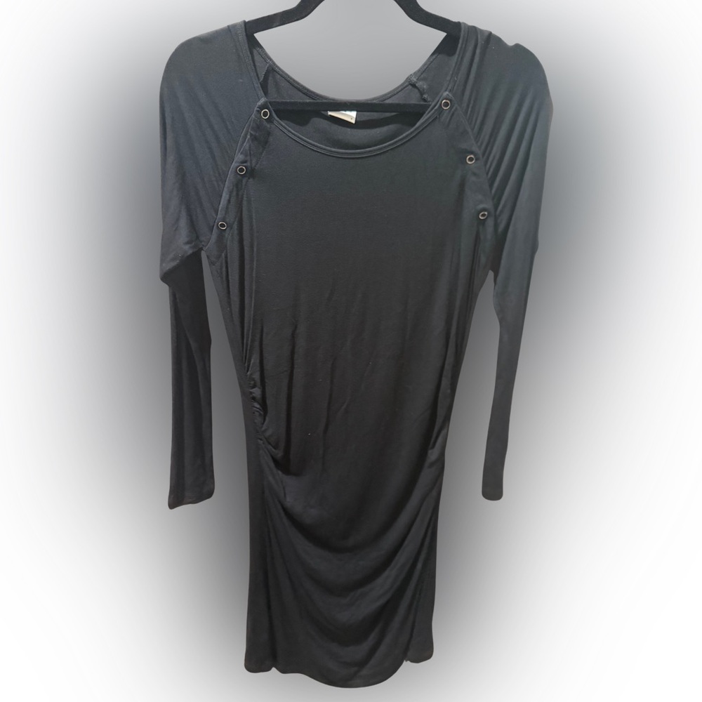 LAB40 Black Long Sleeve Maternity Dress with Button Accents